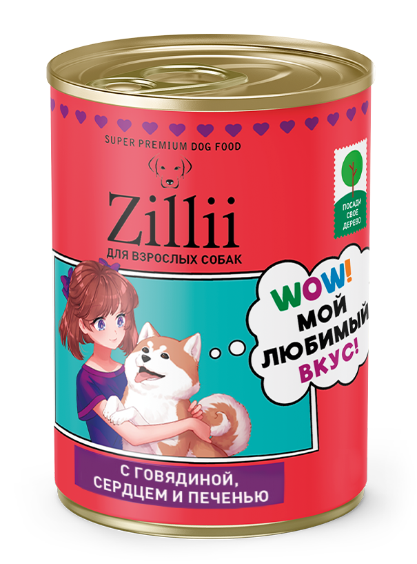 ZiLLii Adult Говядина с сердцем и печенью консервы для собак  350 г
