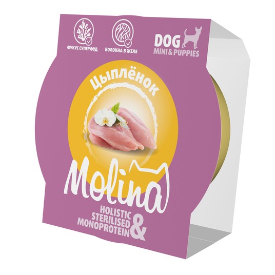 Molina Holistic Monoprotein Цыпленок в желе ламистер для собак 75 г  3