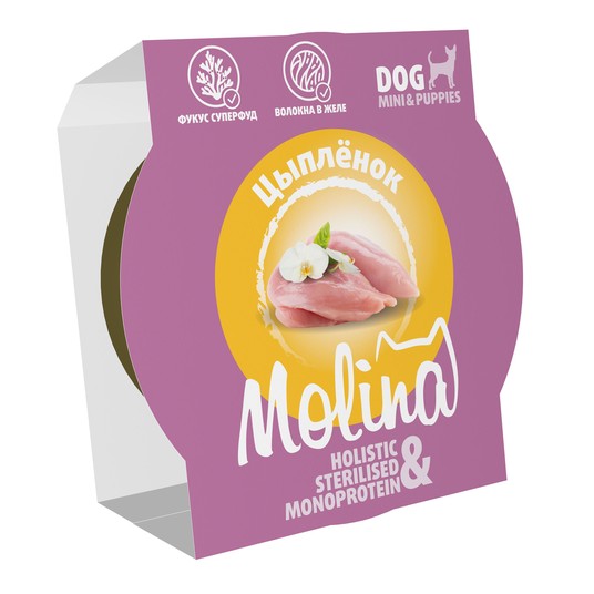 Molina Holistic Monoprotein Цыпленок в желе ламистер для собак 75 г  2