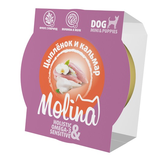 Molina Holistic Monoprotein Цыпленок и кальмар ламистер для собак 75 г 3