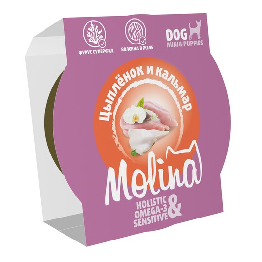 Molina Holistic Monoprotein Цыпленок и кальмар ламистер для собак 75 г 2