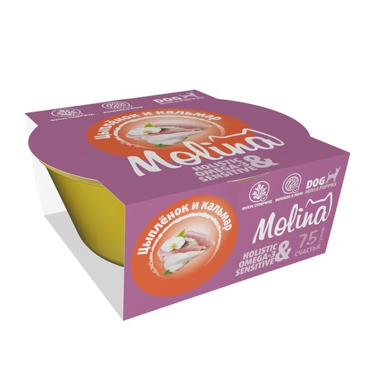 Molina Holistic Monoprotein Цыпленок и кальмар ламистер для собак 75 г 4