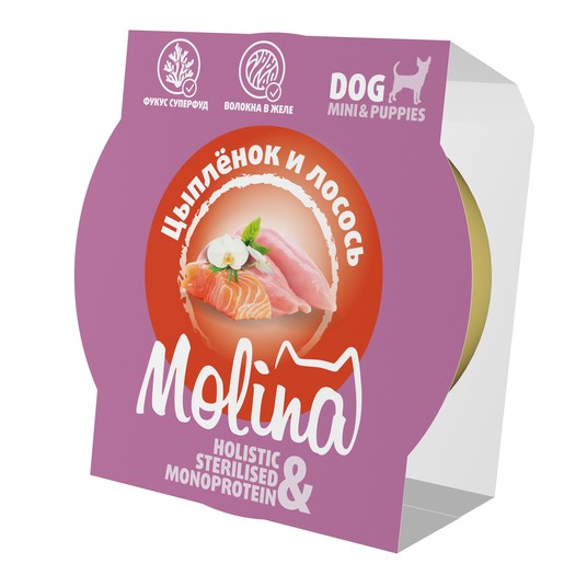 Molina Holistic Monoprotein Цыпленок и лосось в желе ламистер для собак 75 г  3