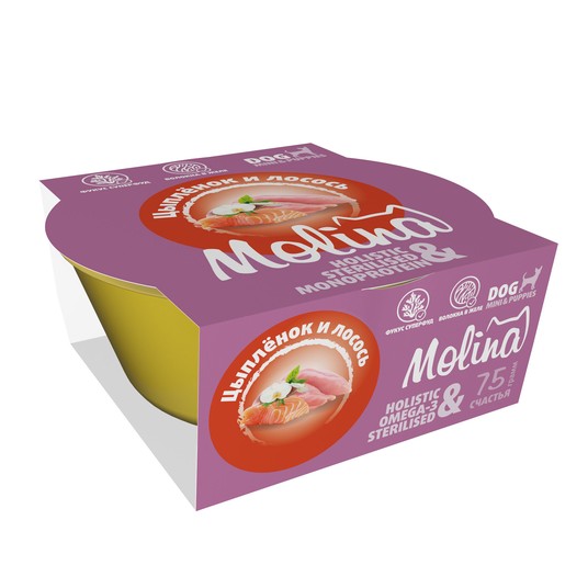 Molina Holistic Monoprotein Цыпленок и лосось в желе ламистер для собак 75 г  4