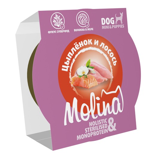 Molina Holistic Monoprotein Цыпленок и лосось в желе ламистер для собак 75 г  2