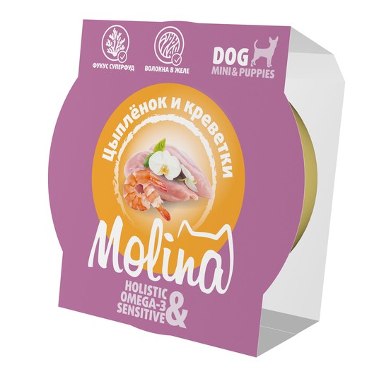 Molina Holistic Цыпленок и креветки в желе ламистер для собак  75 г 2