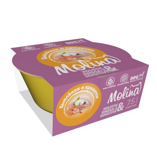 Molina Holistic Цыпленок и креветки в желе ламистер для собак  75 г 4