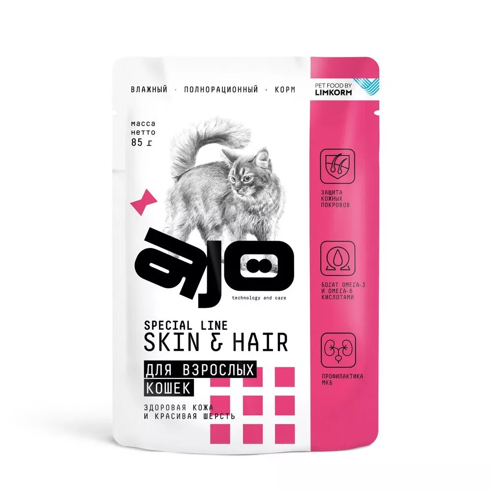 AJO Adult Skin&Hair в соусе пауч для кошек85 г