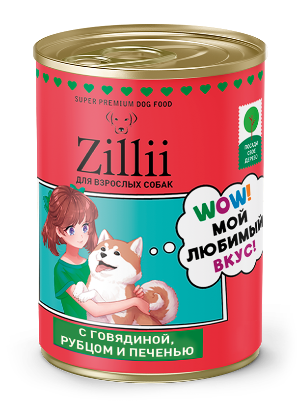 ZiLLii Adult Говядина с рубцом и печенью консервы для собак 350 г