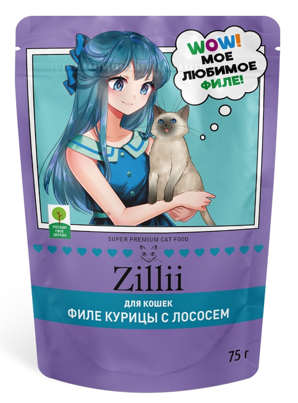 ZiLLii Adult Sterilized Филе курицы/Лосось в желе пауч для кошек 75 г