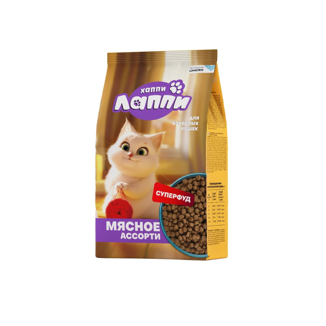 Хаппи Лаппи Adult мясное ассорти для кошек
