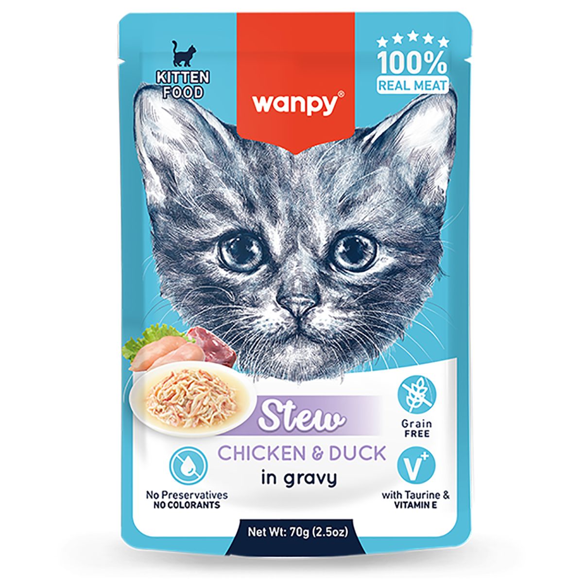 Wanpy Kitten Курица/Утка нежное рагу пауч для котят 70 г