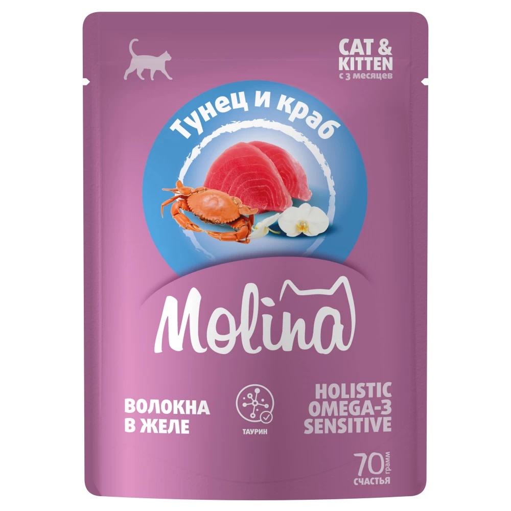 Molina Тунец/Краб волокна в желе пауч для кошек и котят 70 г