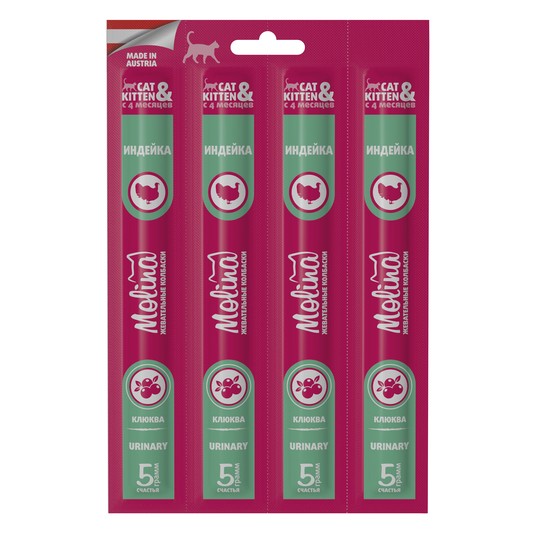 Колбаски жевательные Molina Urinary Индейка клюква для кошек и котят 20 г