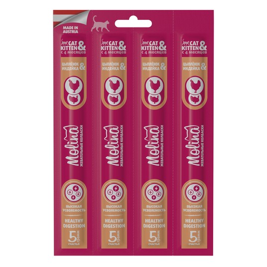Колбаски Molina Жевательные  Healthy Didestion Цыпленок и индейка для кошек 20 г