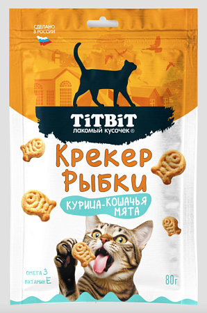 Лакомство TitBit Крекер рыбки курица-кошачья мята для кошек 80 г