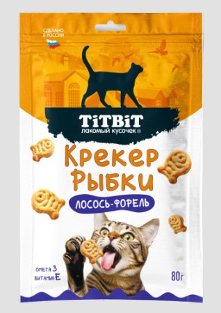 Лакомство TitBit Крекер рыбки лосось-форель для кошек 80 г