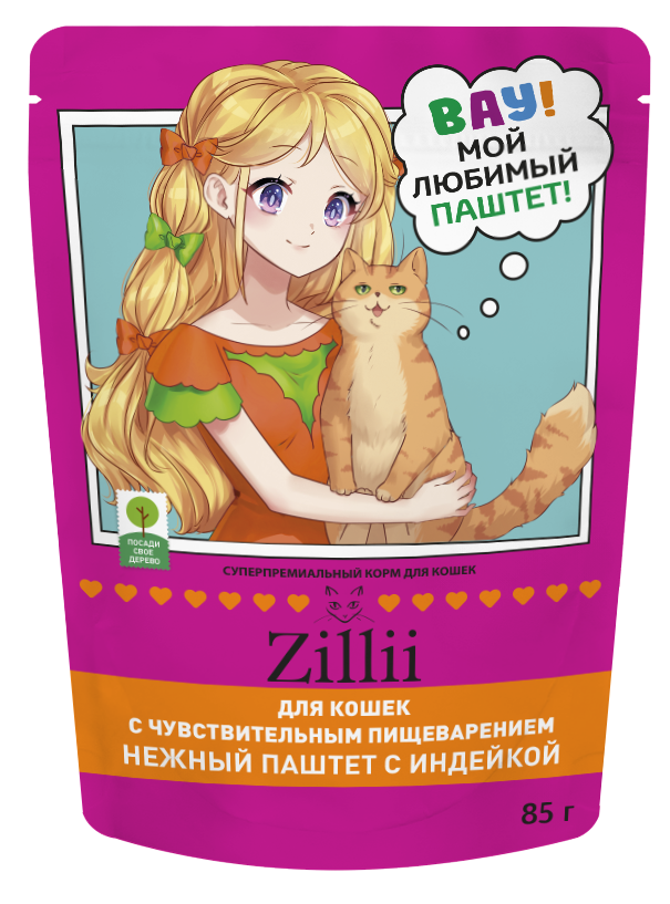 ZiLLii Adult Sensitive digestion Индейка паштет пауч для кошек 85 г