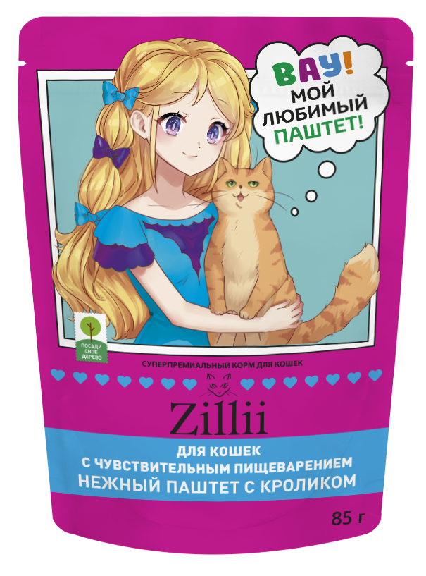 ZiLLii Adult Sensitive digestion Кролик паштет пауч для кошек 85 г