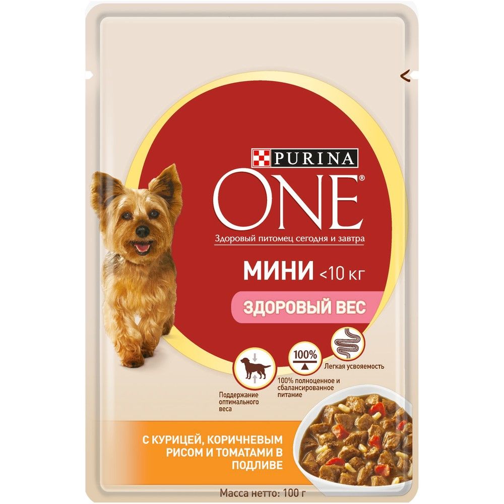 Purina One Мини Здоровый вес Курица/рис/томаты пауч для собак 100 г 1
