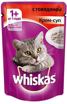 !Whiskas Говядина крем-суп пауч для кошек 85 г 1