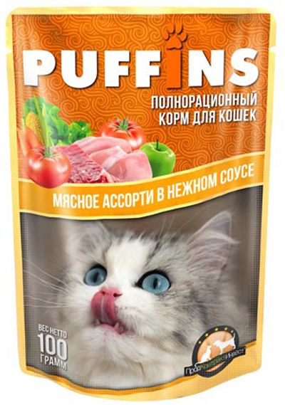 Puffins Мясное ассорти в соусе пауч для кошек 100 г 1