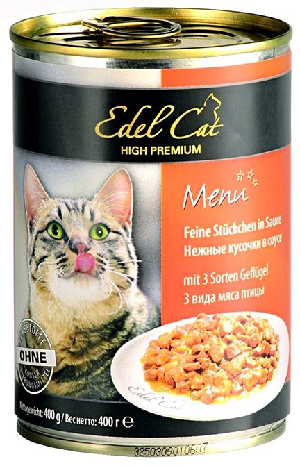 Edel Cat 3 вида мяса птицы консервы для кошек 400 г 1