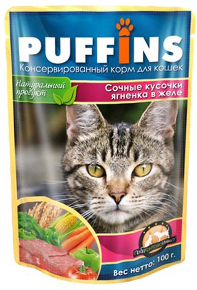 Puffins Ягненок в желе пауч для кошек 100 г 1