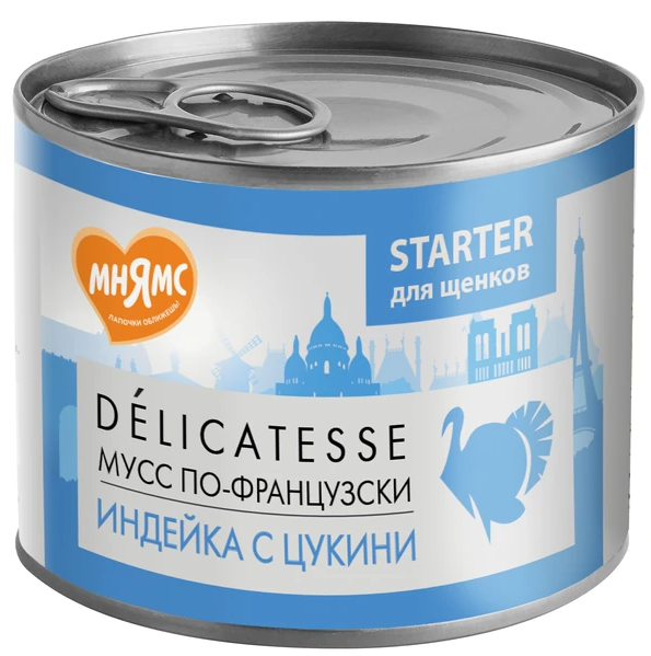 Мнямс Delicatesse Starter Мусс по-французски Индейка/Цукини паштет консерва для щенков 200 г