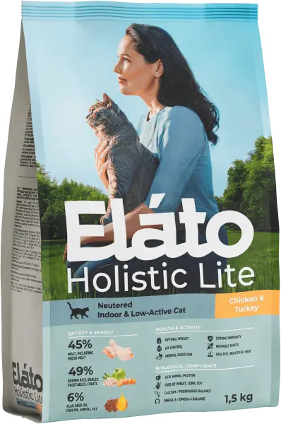 Elato Holistic Adult Cat Lite для кастрированных котов и стерилизованных кошек, курица/индейка 1,5 кг