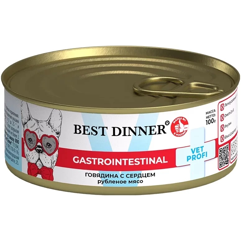 Best Dinner Exclusive Vet Profi Gastro Intestinal Говядина с сердцем конс. для собак 100 г