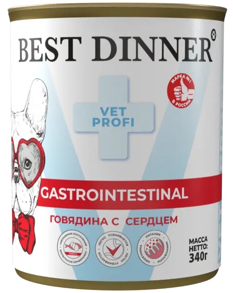 Best Dinner Exclusive Vet Profi Gastro Intestinal Говядина с сердцем консерва для собак 340 г