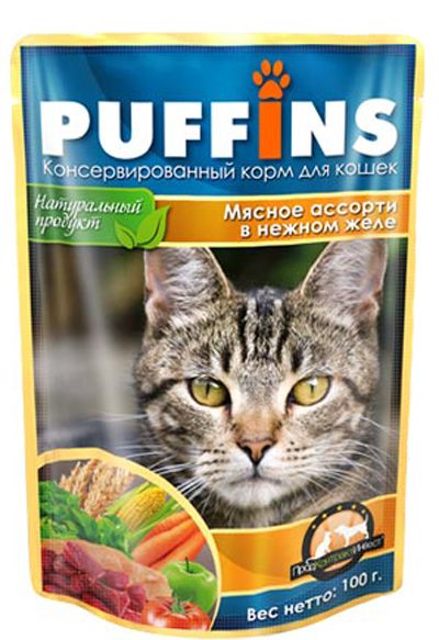 Puffins Мясное ассорти в желе пауч для кошек 100 г 1