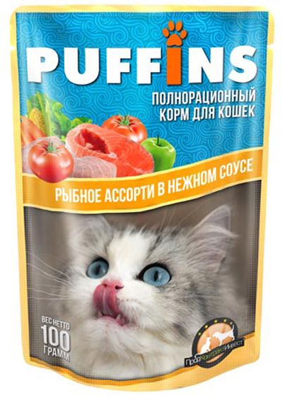 Puffins Рыбное ассорти в соусе пауч для кошек 100 г 1
