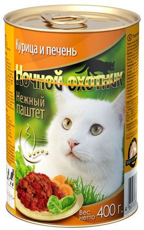 Ночной Охотник Курица/Печень нежный паштет конс для кошек 400 г 1