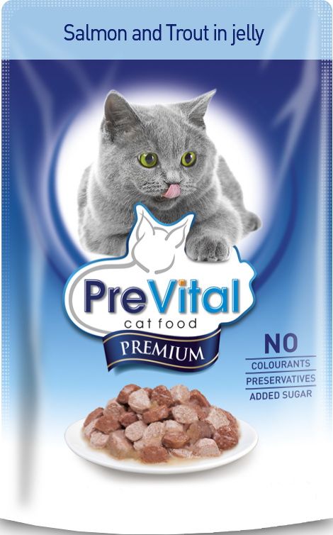 PreVital Premium Лосось/Форель в желе пауч для кошек 100 г 1