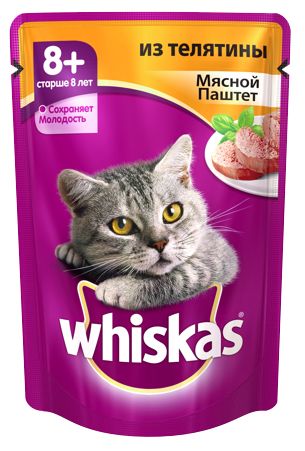 !Whiskas 7+ Телятина мясной паштет пауч для кошек 85 г 1