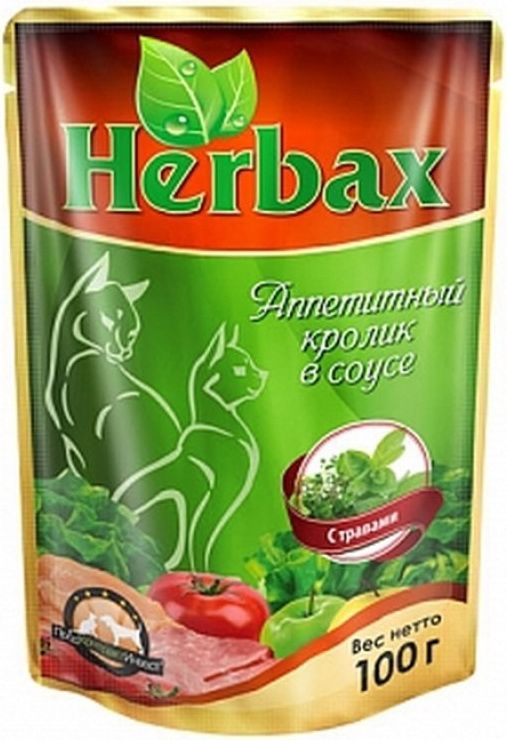 Herbax Кролик аппетитный в соусе пауч для кошек 100 г 1