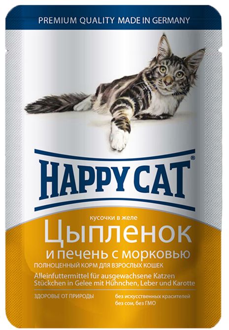 Happy Cat Цыпленок/Печень в желе пауч для кошек 100 г 1