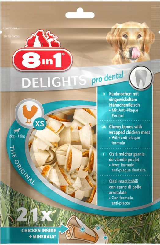 Лакомство 8 в 1 Dеlights Pro Dental Bone Косточка для очистки зубов XS для собак 7,5 см (1шт) 1