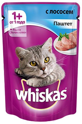 Whiskas Лосось паштет пауч для кошек 85 г 1