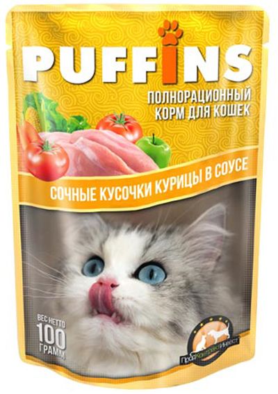 Puffins Курица в соусе пауч для кошек 100 г 1