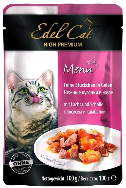 Edel Cat Лосось/камбала желе пауч для кошек 100 г 1