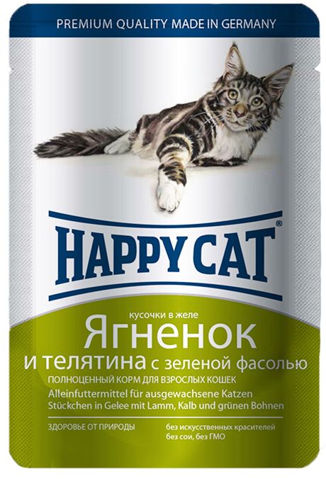 Happy Cat Ягненок/Телятина в желе пауч для кошек 100 г 1